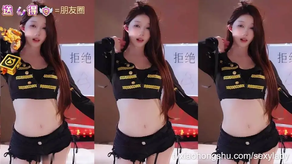 #小羊炖土豆 黑色军装露脐短裙！小蛮腰甜辣在线杀～