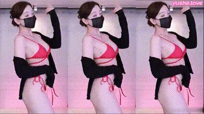 韩国BJ muse62 黑色露肩长袖红细内裤舞蹈 动图预览