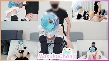 可爱口罩少女cos雷姆被按摩棒玩弄、压着抽插，最后射在嘴里-masukuchan