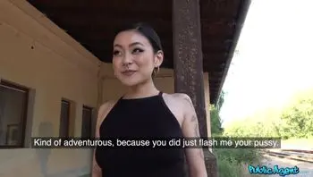 Public Agent - wet pussy Japanese girl with big tits gets Creampie in public train station-rae lil black