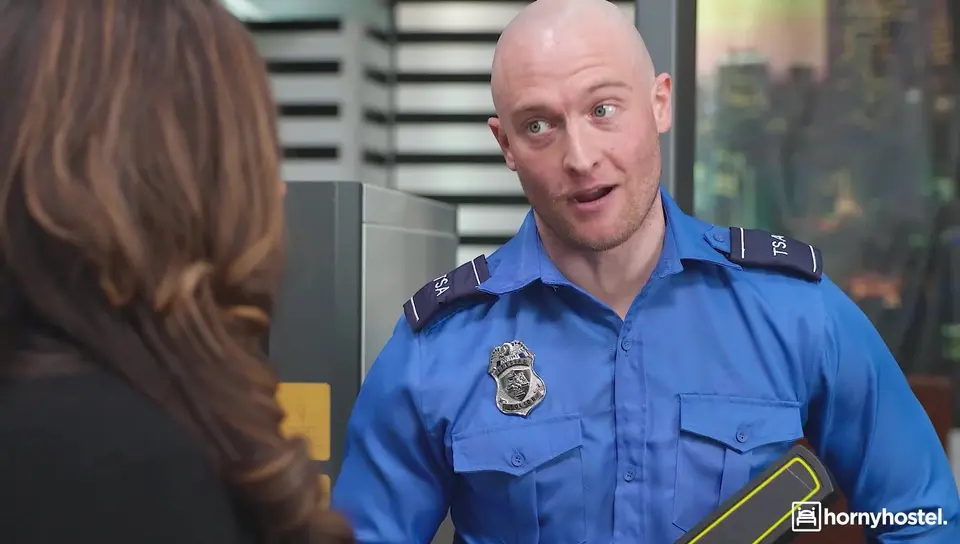 Busty Ebony Babe and Curvy Brunette Get Felt Up by TSA Agent Before Taking His Fat Cock at the Hostel-kira noir